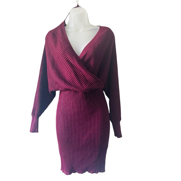 Women Knitted V Neck Long Sleeve Bodycon Jumper Sweater Dress Party Short Dress - Picture 8 of 8